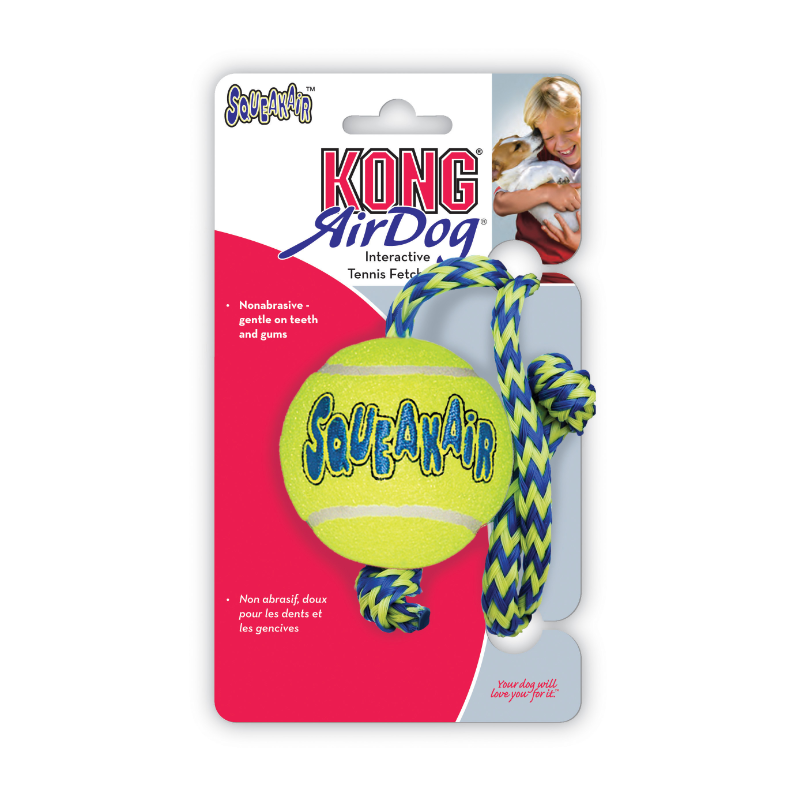 KONG SqueakAir Ball With Rope Toy - Medium
